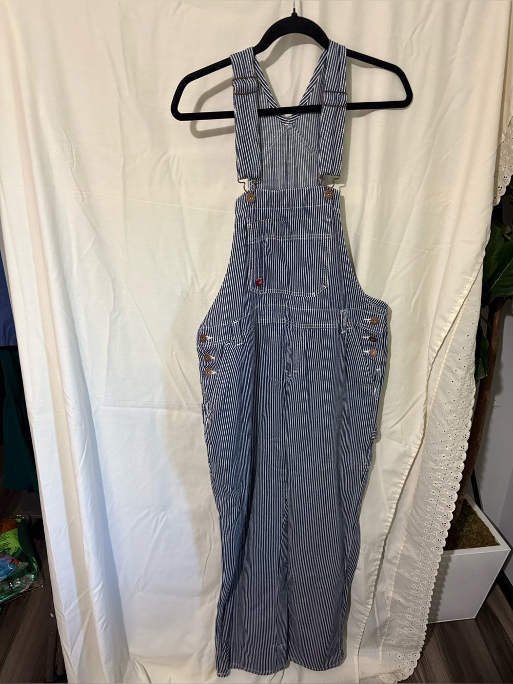 Dickies Blue and White Pinstripe Wide Leg Overalls